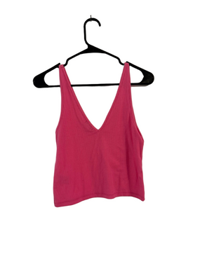 V-Neck Ribbed Tank Top - Hot‎ Pink